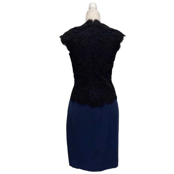 Reem Acra Navy Silk-faille & Black Lace Dress - Picture 12 of 16